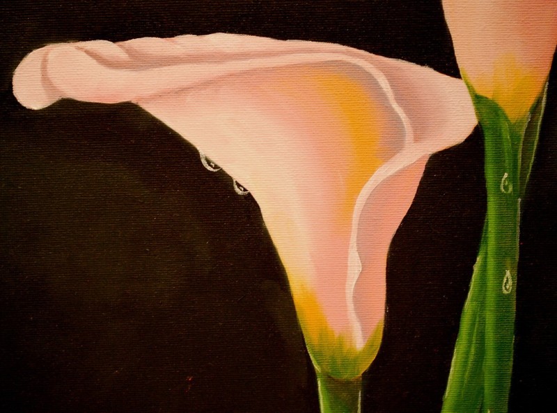Vintage PINK CALLA LILIES FLOWERS Original Art ACRYLIC PAINTING Signed 24" x 18" gallery