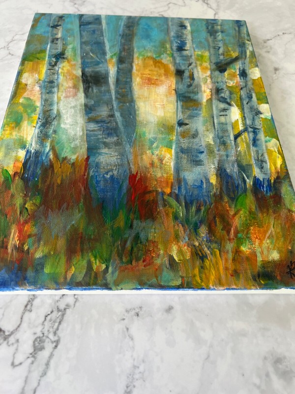 Colorful Birch Trees Painting | Unique Abstract Art | 11x14 Canvas gallery