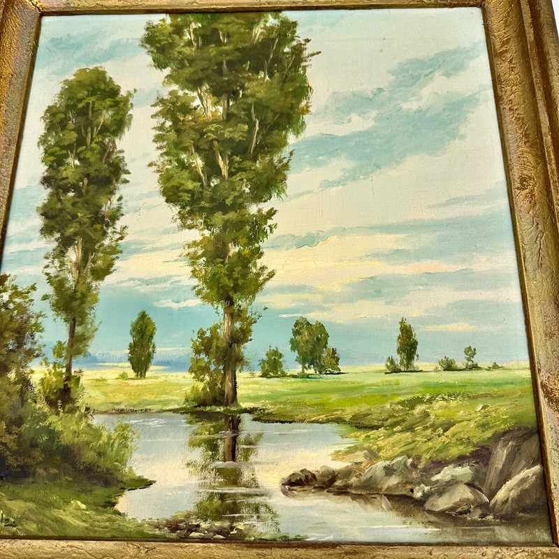 Herman Volz Landscape Oil Painting Original Framed On Canvas, Vintage