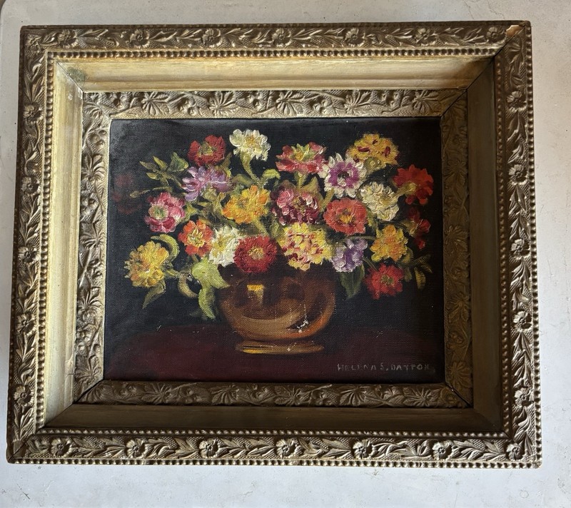 Vintage Signed Original Art Oil Painting By Helena S. Dayton Floral Size 14x12