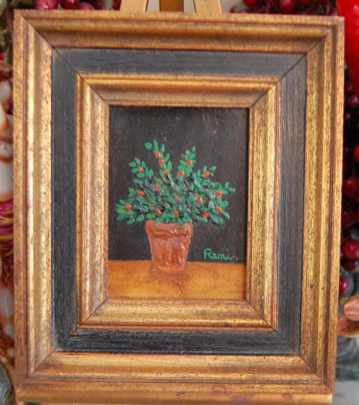 VTG FRAMED IMPASTO OIL ROSES FLOWERS ON POT A PRIMITIVE STILL LIFE SIGNED: REMI