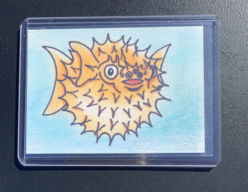 Original Print ACEO Little Puffer Fish Signed In Magnetic Top Loader Sea Life gallery
