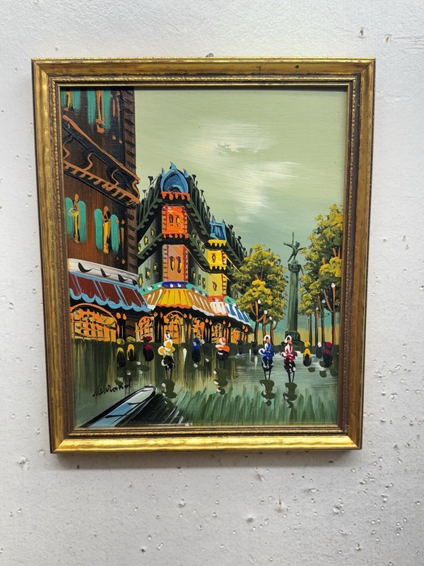 Vintage Neurand Oil Painting Paris Street Scene Impressionist French Art