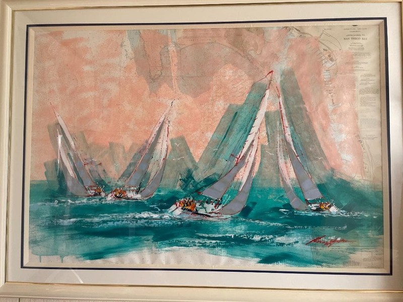 Kelly Harlem Original Painting San Diego Bay Yacht Sailing Large Mixed Media