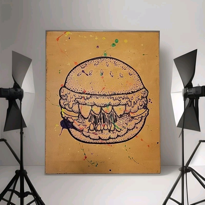 Metal The Brand Hamburger On Wood 14×17″ Original Urban Art Michael Wieclaw