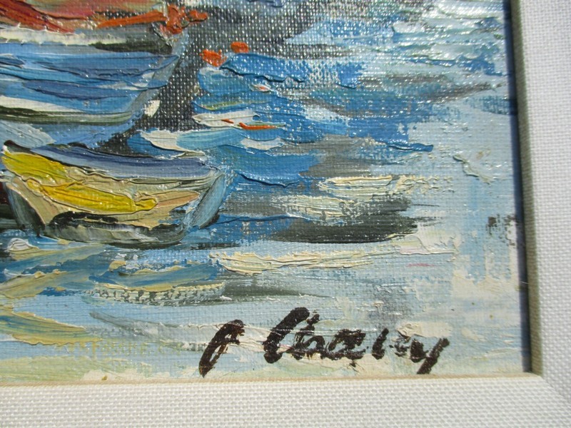 vtg sailboat painting fishing boats nautical impressionist "royal gallery" gallery
