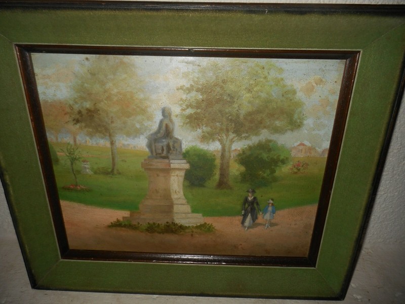 Antique oil painting,( La Promenade - art naief , nice frame! }. gallery