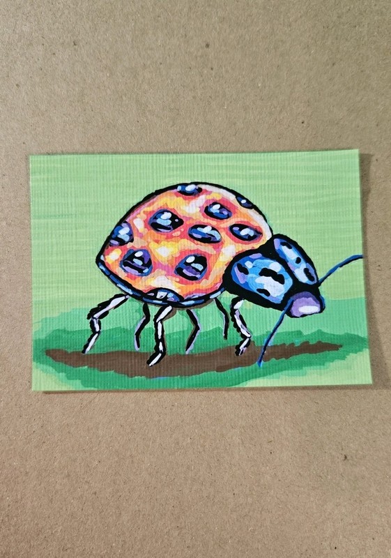ACEO Ladybug Mini Painting Original Pop Art Bug Signed Acrylic Markers Artwork