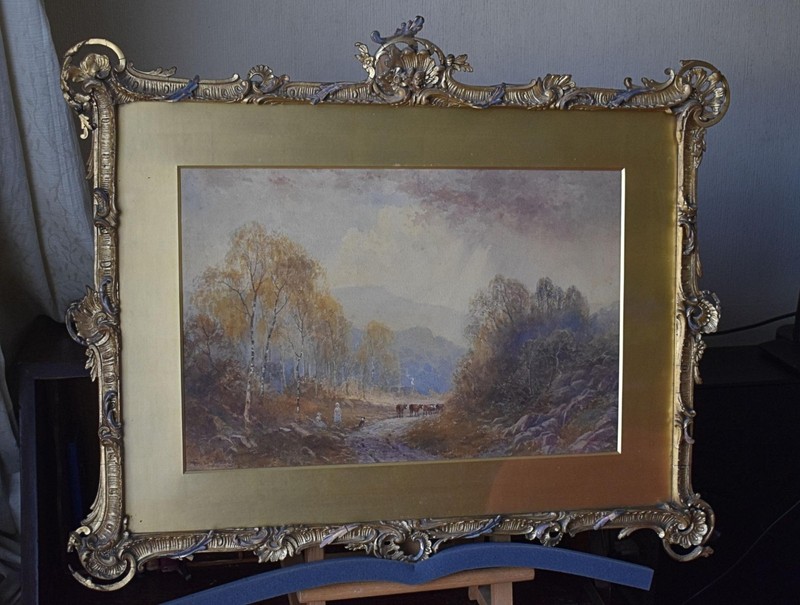 PASTORAL SCENE DERBYSHIRE PEAK DISTRICT ANTIQUE WATERCOLOUR FRANK GRESLEY c1890 gallery