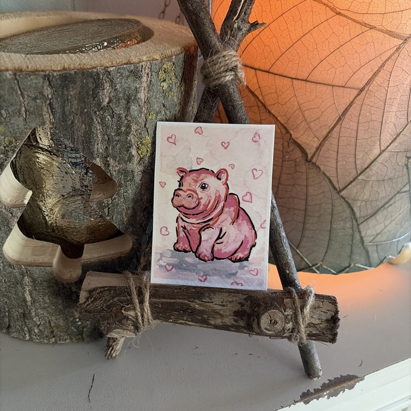 ACEO Print by AmberInWatercolor Cute Baby Hippo, Animal Storybook Animal gallery