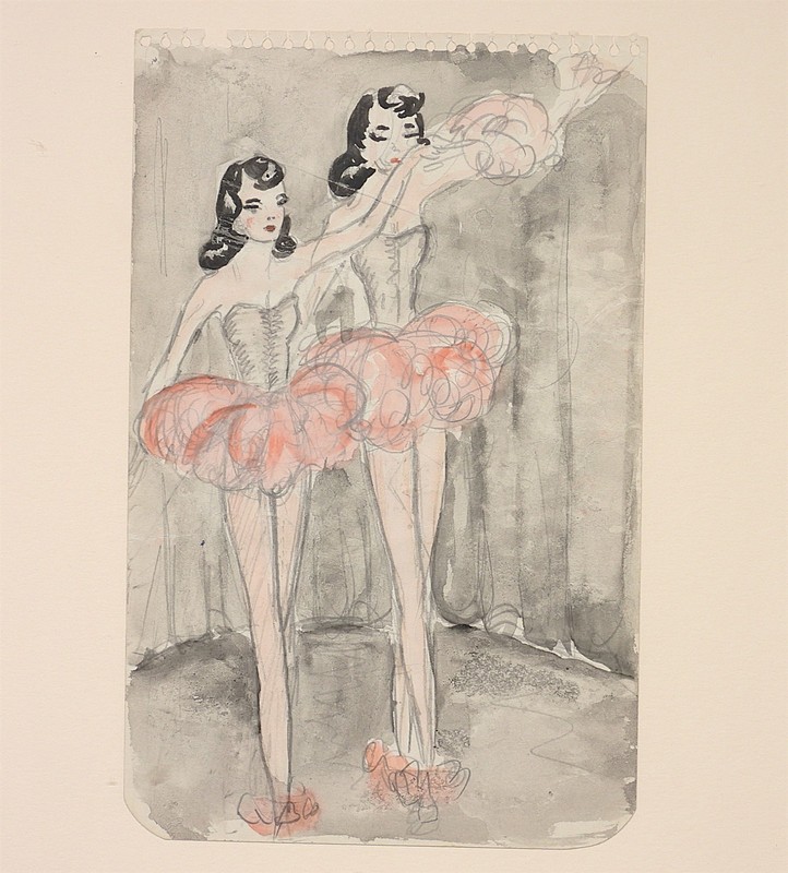 Fine! Unsigned Watercolor Sketch Drawing of Two Ballet Dancers Painting