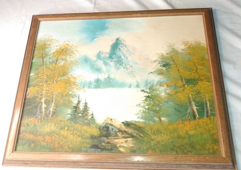 beautiful painting of a mountain in a solid wood frame 22 1/2 "Lx18 1/2"H gallery