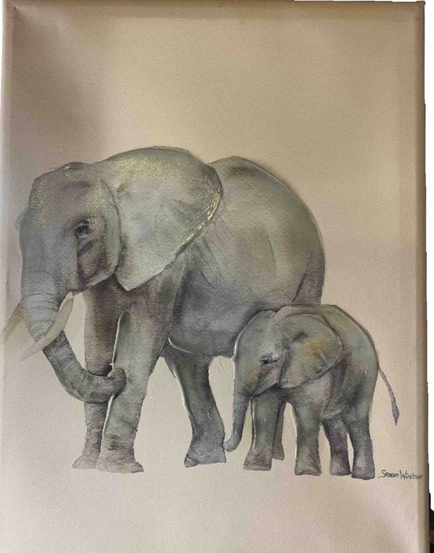 Susan Windsor Elephant & Baby Canvas Art Picture 15.75 x11.75x2" gallery