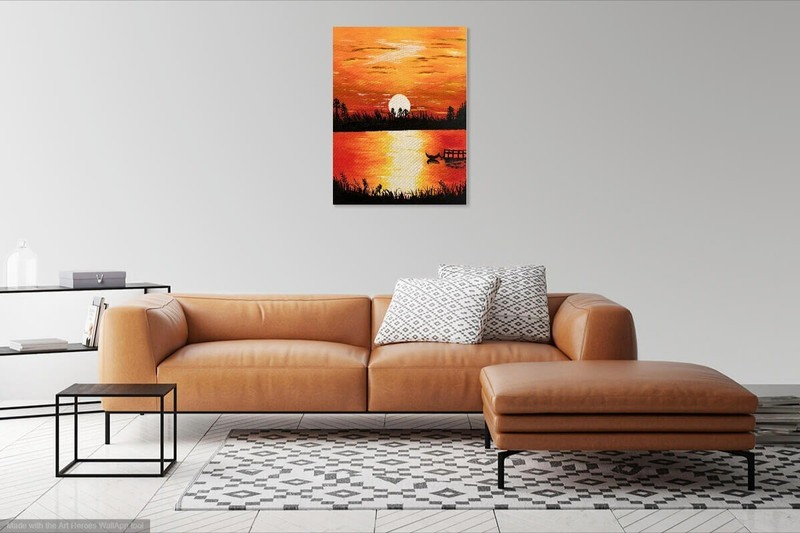 Orange Vibrant Sunset - Acrylic on Canvas 16x20 Original gallery