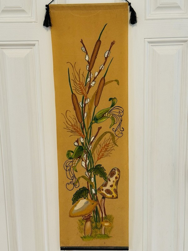 MUSHROOMS & Plants ORIGINAL ACRYLIC ON VELVET ABSTRACT PAINTING Retro 33” gallery