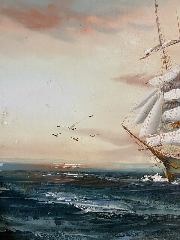 Hewitt R Jackson Original Seascape Ship Oil Painting - UNFRAMED 24"X36” gallery