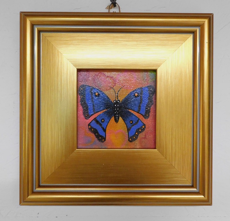 Butterfly & Hearts in Quality Frame Original Art Painting by Rain Crow