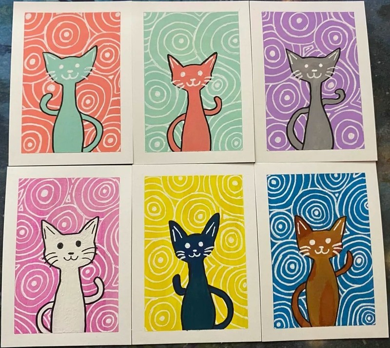 ACEO Original Cat Kitty Kitten Pet Miniature Painting Animal Art OneCraftyLady gallery