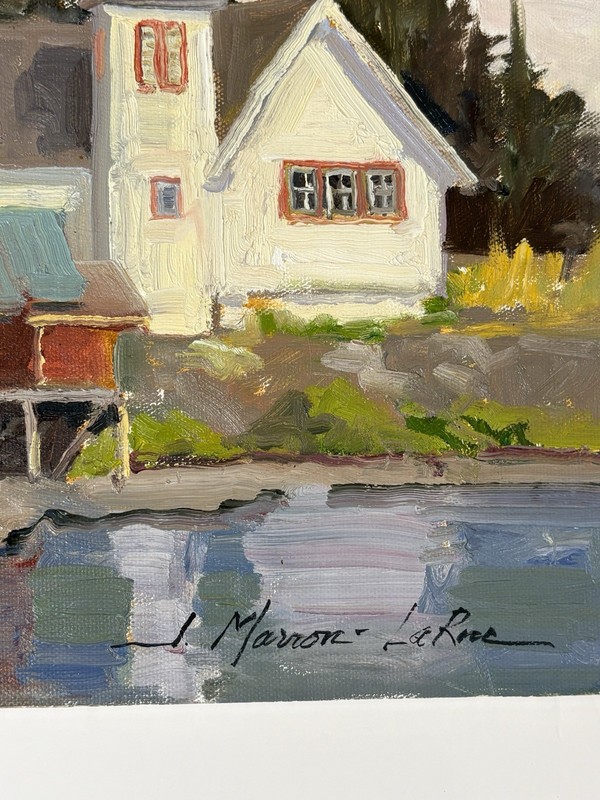 JOAN MARRON LARUE PAINTING OIL ALASKA LANDSCAPE VILLAGE PLEIN AIR CITYSCAPE VTG gallery