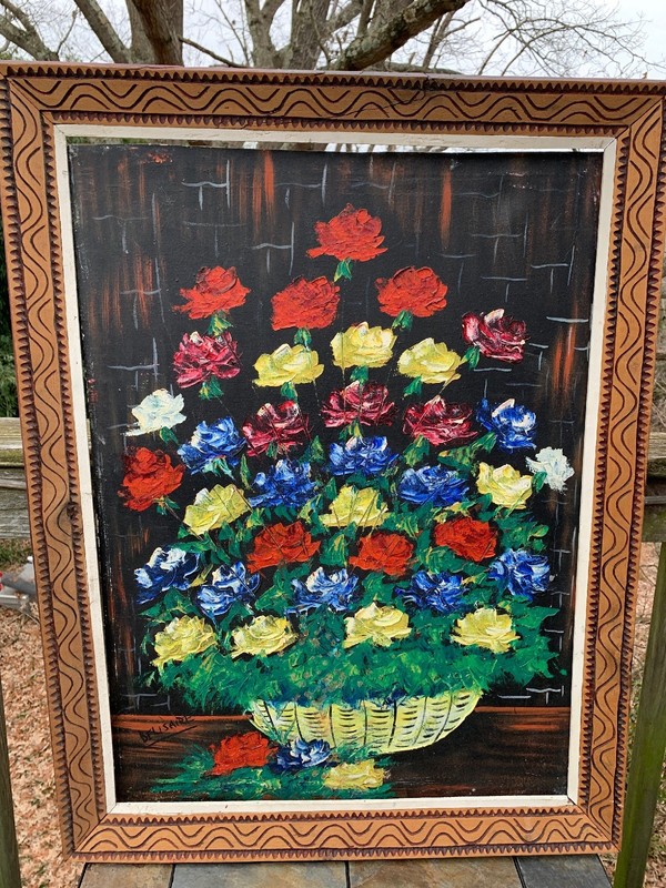 ONE OF KIND Oil Painting FLORAL VASE Red Rose Yellow White Blue Purple ART ❤️m13