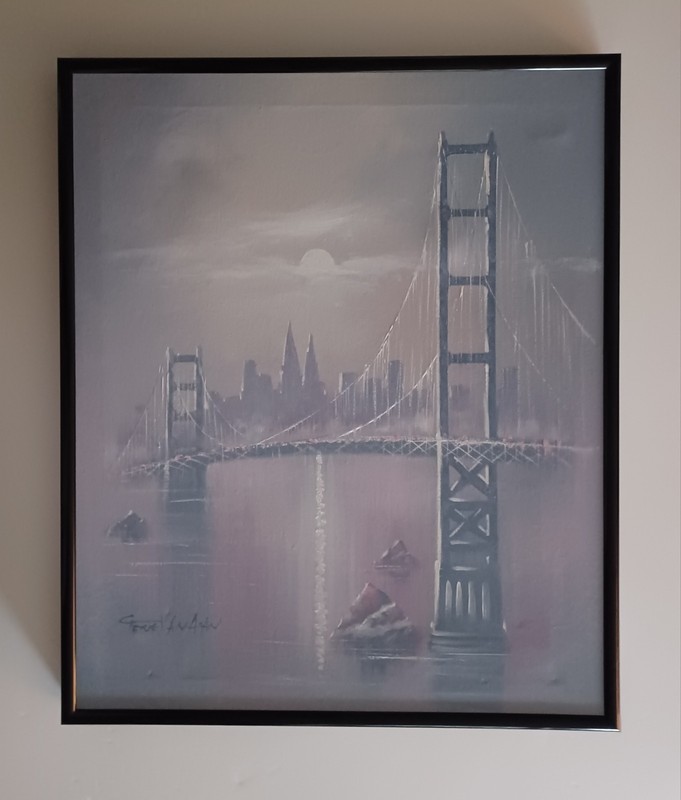 Gene Van Allen – Iconic Bridge Oil Painting – Vintage 1990s