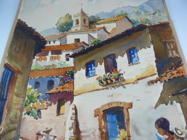 ORIGINAL WATERCOLOR M.A. GUERRERO GREAT CONDITION MEXICAN TOWN gallery