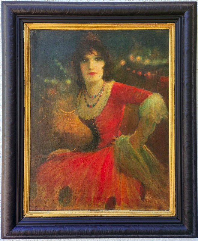 ART DECO OIL Painting ~ SPANISH BEAUTY ~ c.1925 Fine Genre Framed LISTED ARTIST