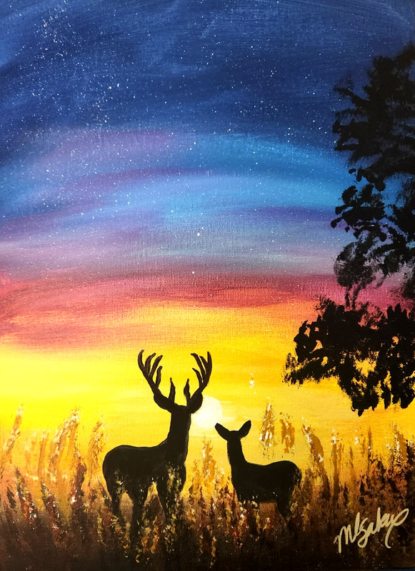 Deer Sunset Painting 12×16 Original Wildlife Silhouette Art by M Isaksen