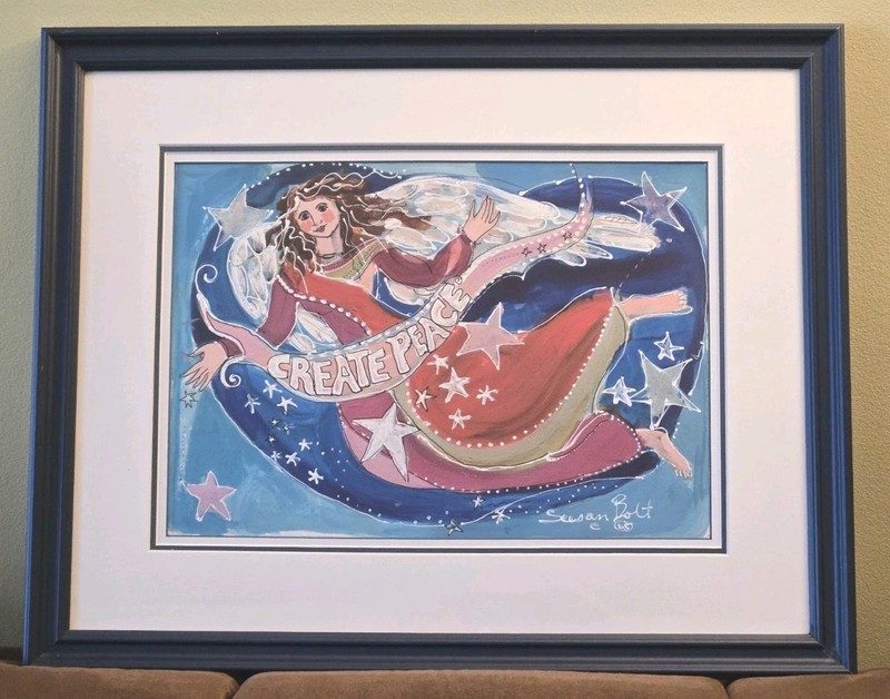 Susan Bolt CREATE PEACE Original Acrylic Painting On Paper Signed & Framed ’05
