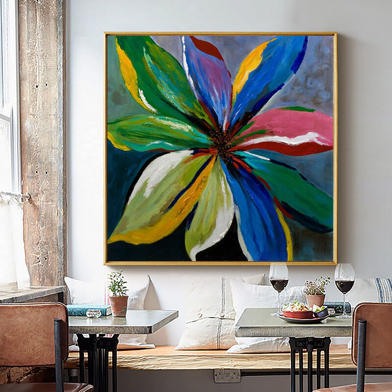 Abstract Blue Red Green Flower Oil Painting Handpainted Modern Plant Wall Art gallery