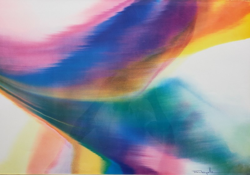 Signed Dom Mingolla Abstract Art Colorful Watercolor Painting – Listed Artist