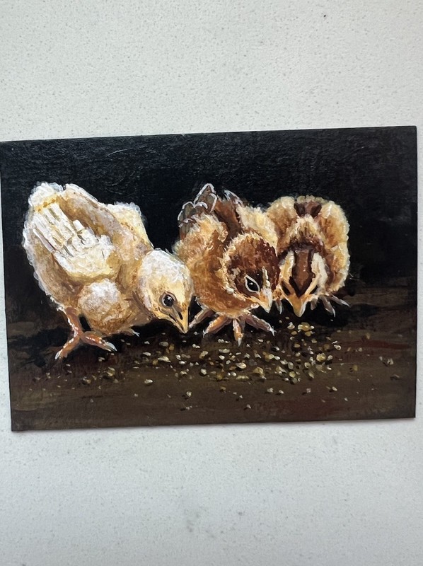 Chick ACEO Acrylic Chicken Miniature Art OOAK Farm Animal Cute Bird