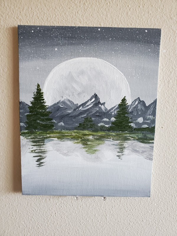 Handmade Painting Acrylic Art Panel 10x8x1/16in Decor Night Moon Mountains Lake gallery
