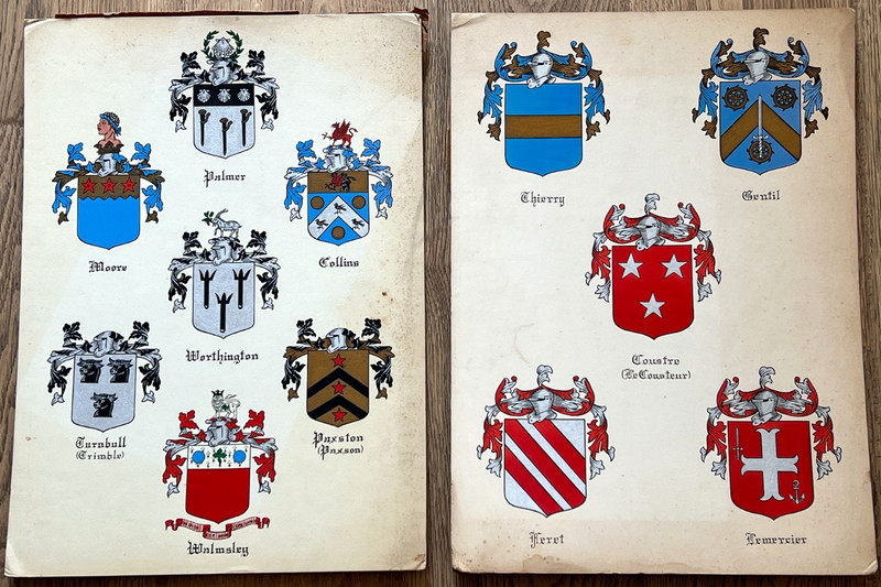 Original Hand Painted Heraldry Family Crests Coat of Arms Genealogy 2 Boards 18″