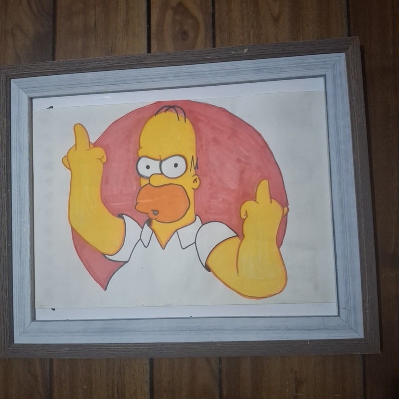 Painting Homer Simpsion Signed and Framed Custom Painting with Frame and Glass
