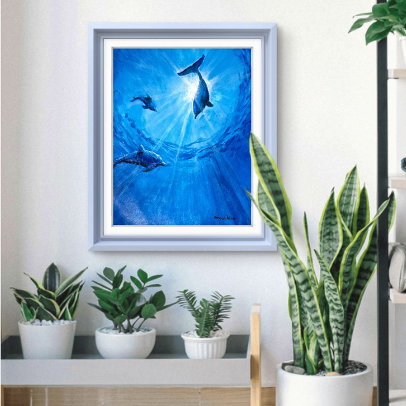 Original Abstract Expressionist 14x11 Acrylic Painting - Los Delfines gallery