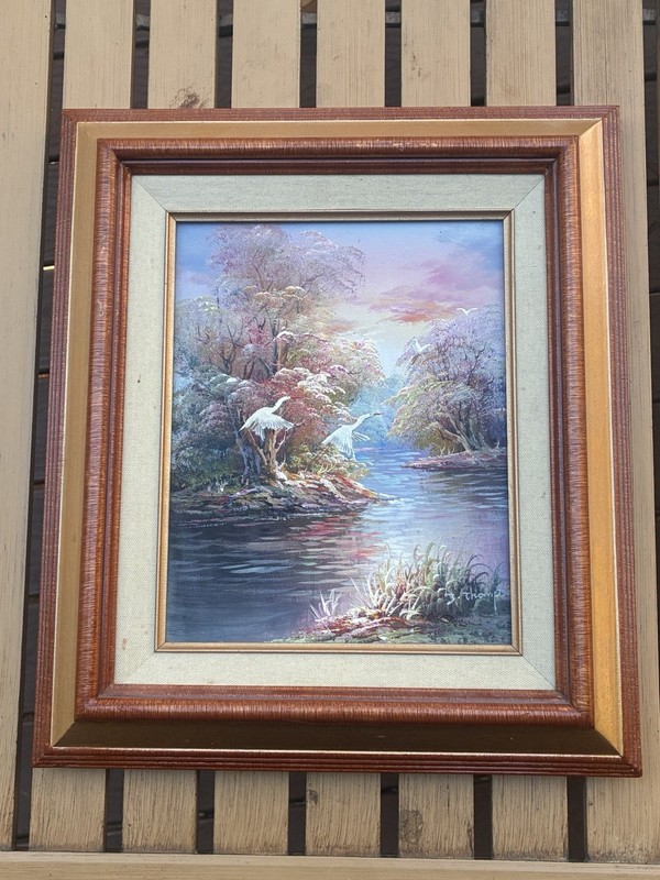 Vtg Framed Judy Thompson PAINTING ORIGINAL FLORIDA MARSH EVERGLADE goose swan