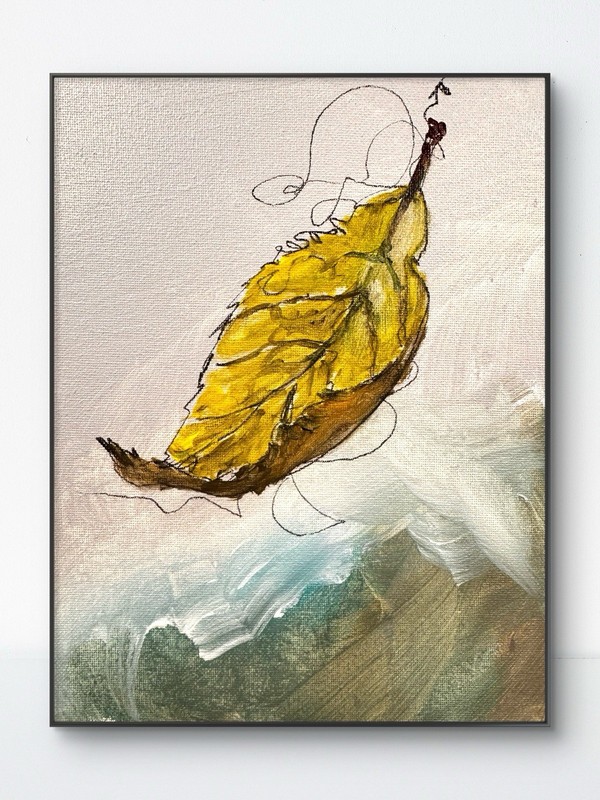 Original Abstract Expressionism 8×10 Falling Leaf Handmade Signed Art Decor 194