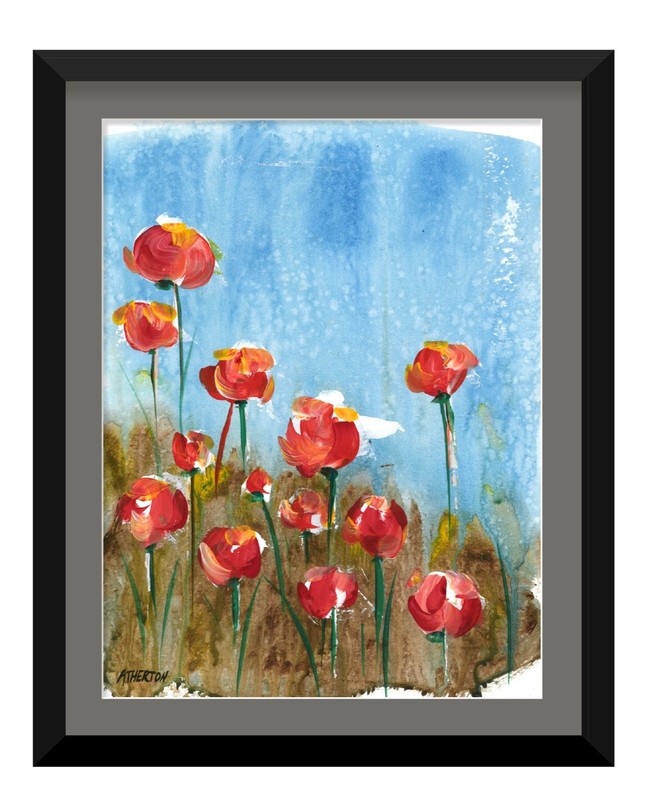 9×12 Original Poppy Flower Painting Modern Floral Colorful Expressionist Decor