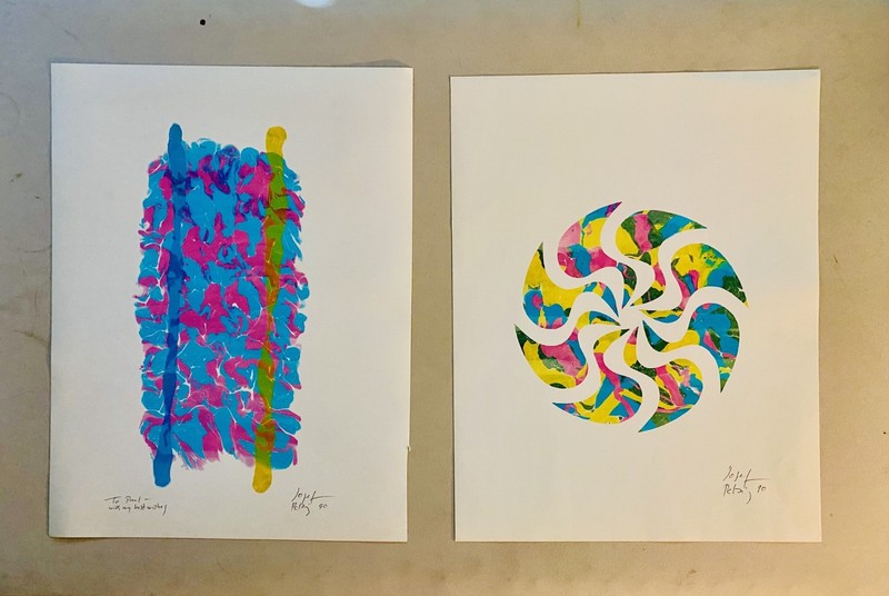 Josef Pelzig 1990 Original SIGNED Art Deco Abstract Litho Print Poster 24×18 LOT