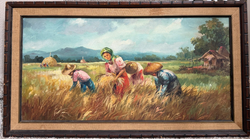 Vintage Original Oil Painting Rural Landscape Signed Listed Artist Oscar Navarro