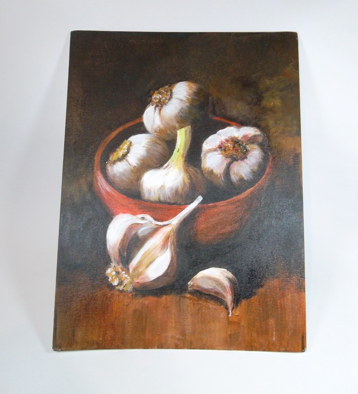 original painting art still life realism garlic 12X16 Oil on Canvas Panel
