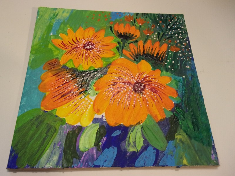 Flowers painting. Acrylic. 6 x 6 inches. Art by Katya. Artist from Ukraine.