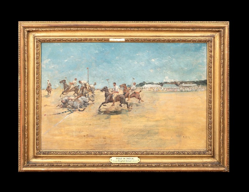 19th Century British Colonial School - Polo Match In India - Signed EMH gallery