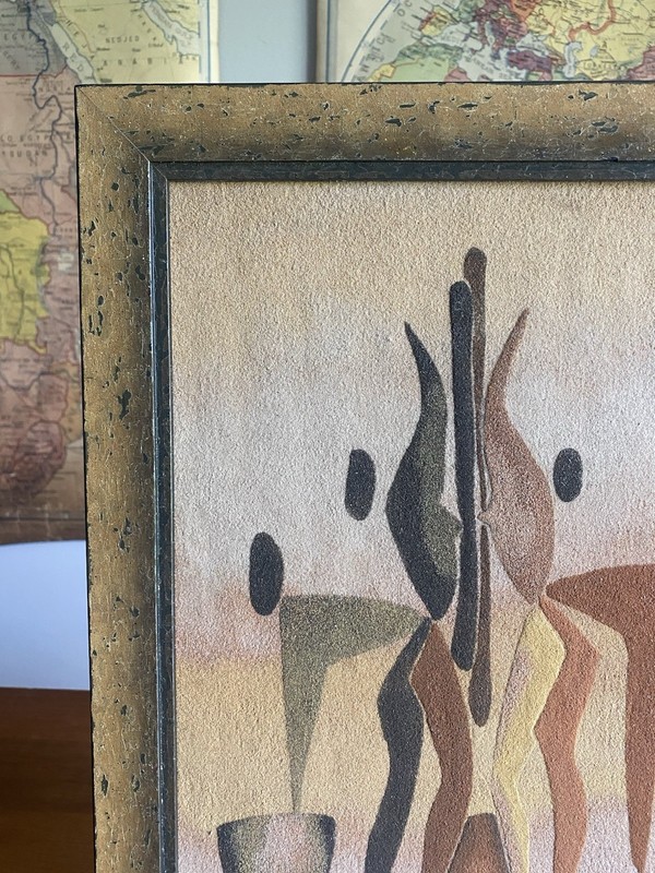 Vintage Mid Century Abstract Sand Painting 14.5” x 21.75” gallery