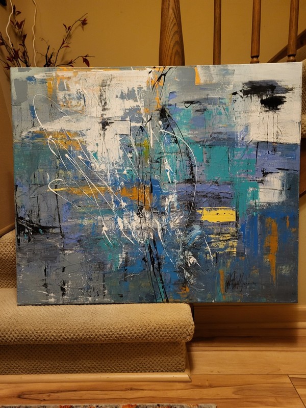 36×30 Outsider Art Piece Abstract Modern Canvas Painting Artwork Large Colorful