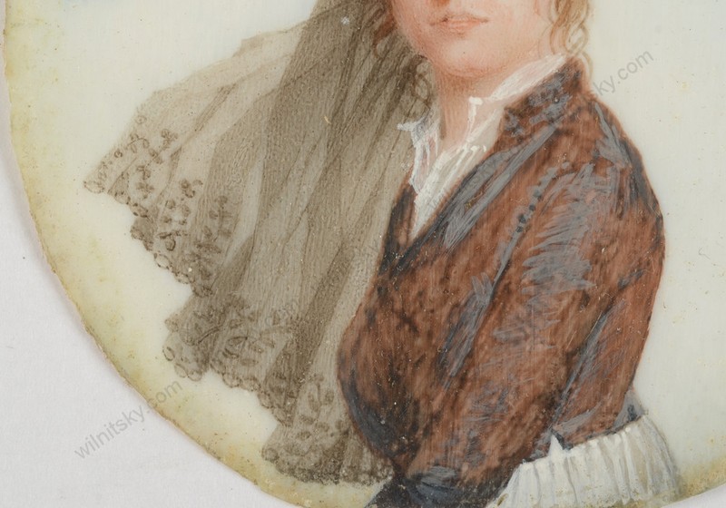 De Vigneux (pupil of Isabey) "Lady in violet costume", fine miniature, ca. 1800 gallery