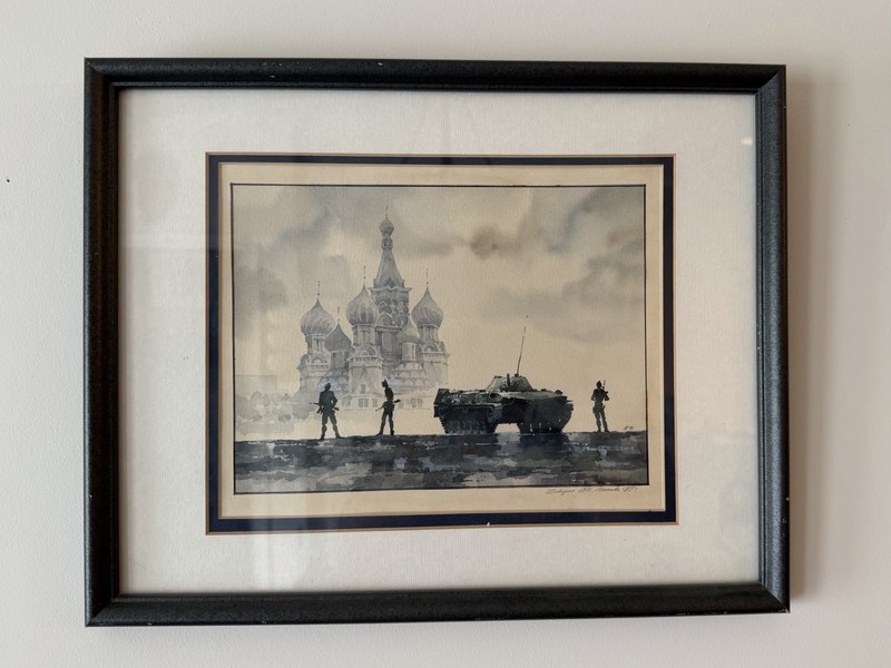 Original Watercolor Painting 1991 Moscow August Coup Framed Art 15×12