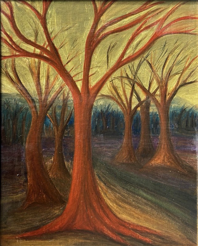 Antique American School, Expressionist Oil, Painting Of Spooky Forest gallery