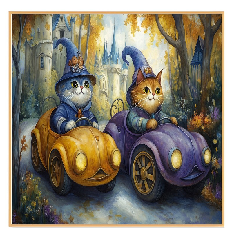 Whimsical Rabbits In Vintage Car Art Flat Rolled, Framed or Wrapped Canvas gallery